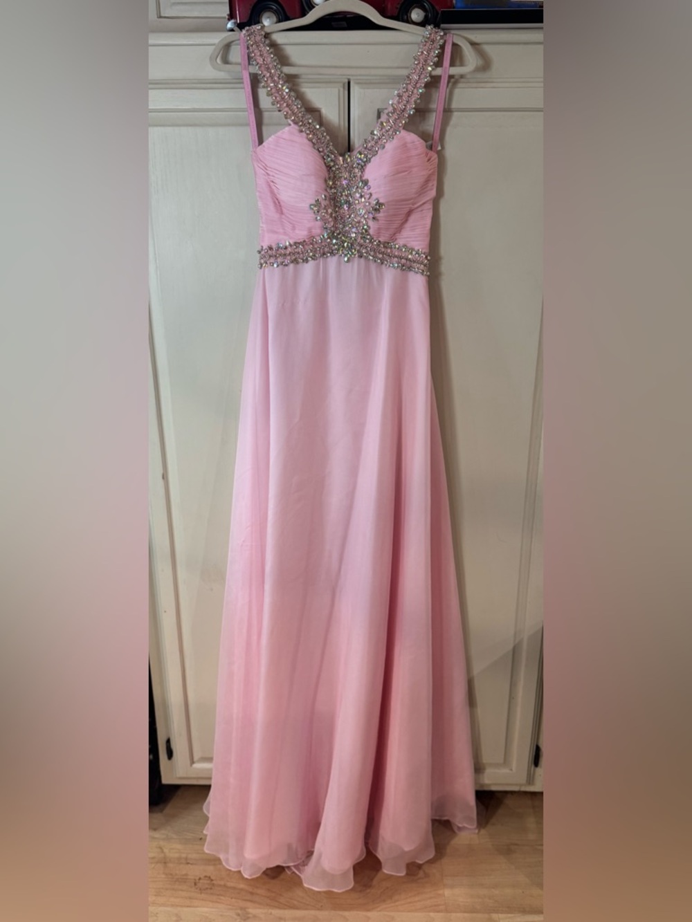 Elegant Pink Beaded V-Neck Evening Dress by Blush Prom